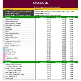 Packing List Format