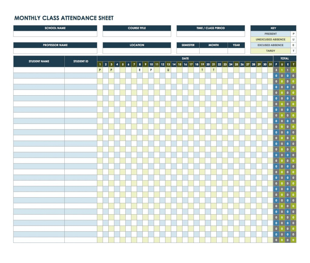 Printable Attendance List Template