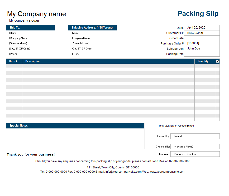 Printable Packing List Template