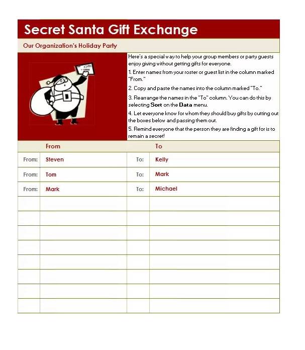 Santa Gift Exchange List Format