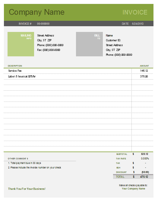 Cash Invoice Format