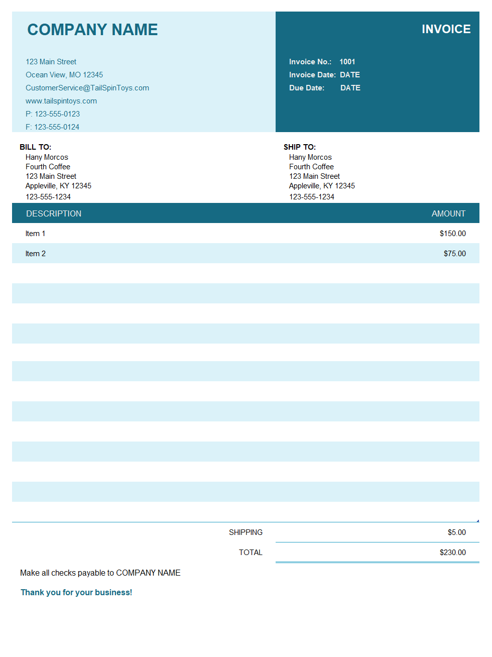 Cash Invoice Template Excel