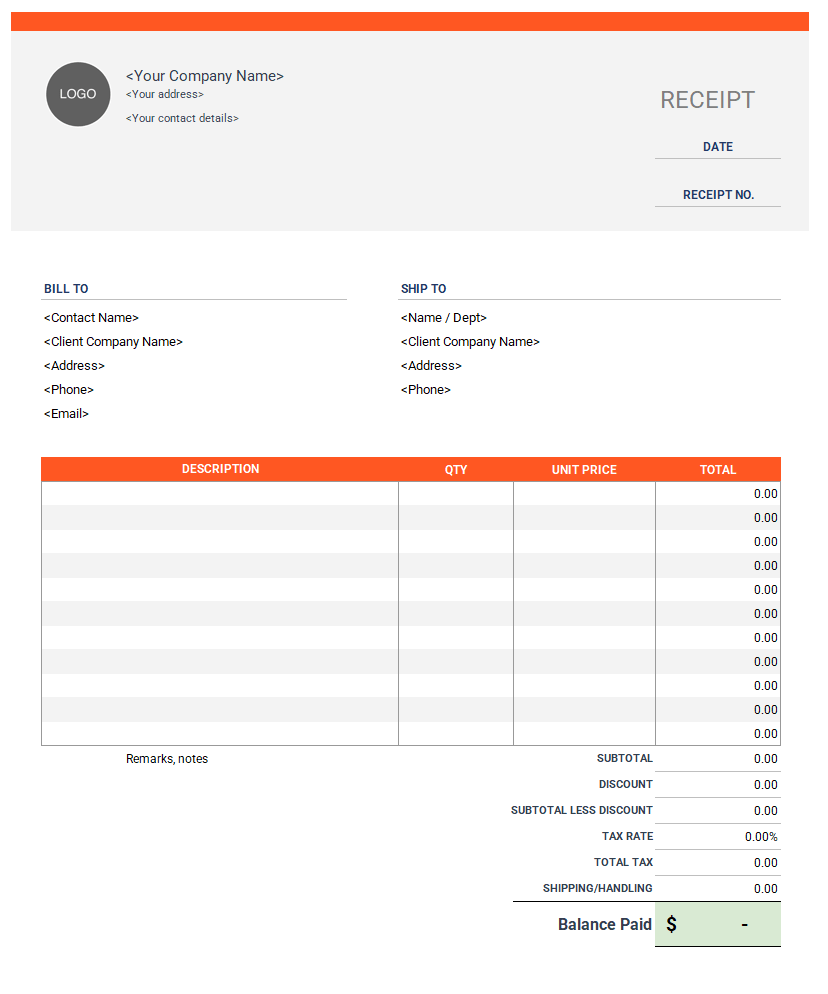 Cash Receipt Template Excel