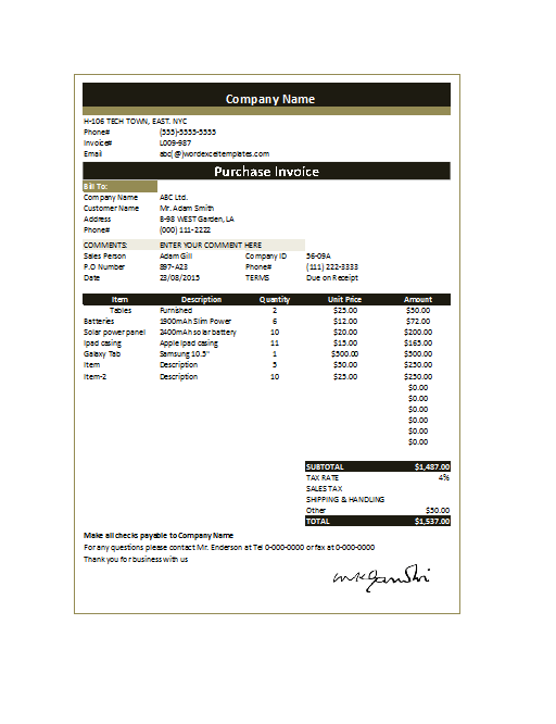 Free Purchase Invoice Template