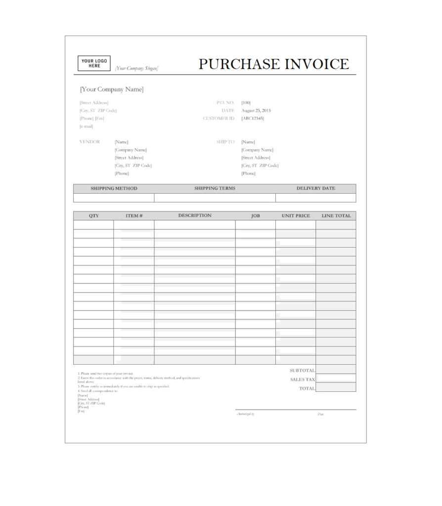 Purchase Invoice Templates | 18+ Free Printable Xlsx, Docs & PDF ...