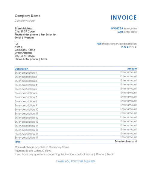 Service Invoice Sample