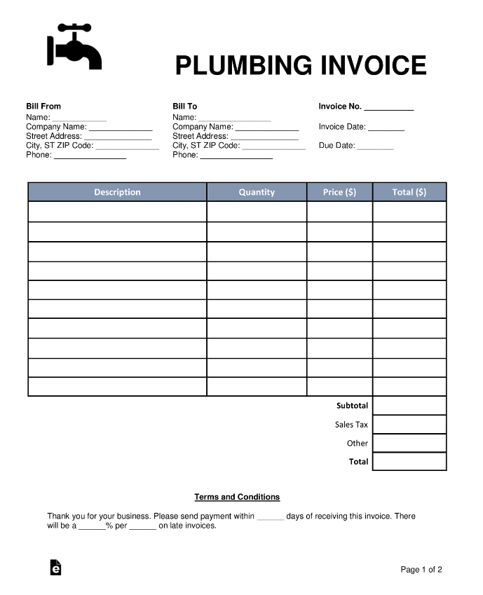 Free Plumbing Invoice Template