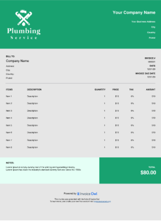 Plumbing Invoice Template Excel