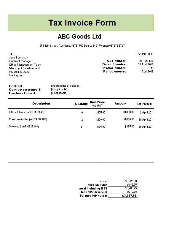 Tax Invoice Form