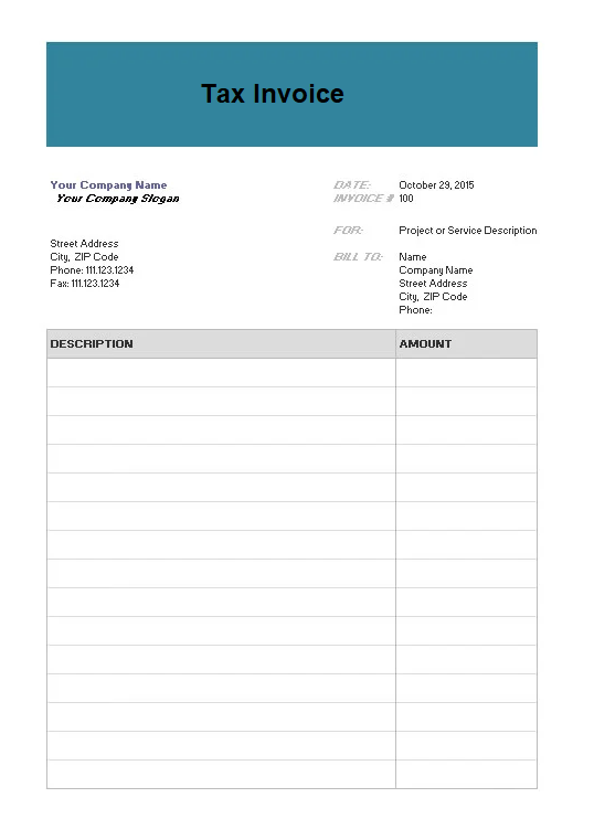 Tax Invoice Template Excel