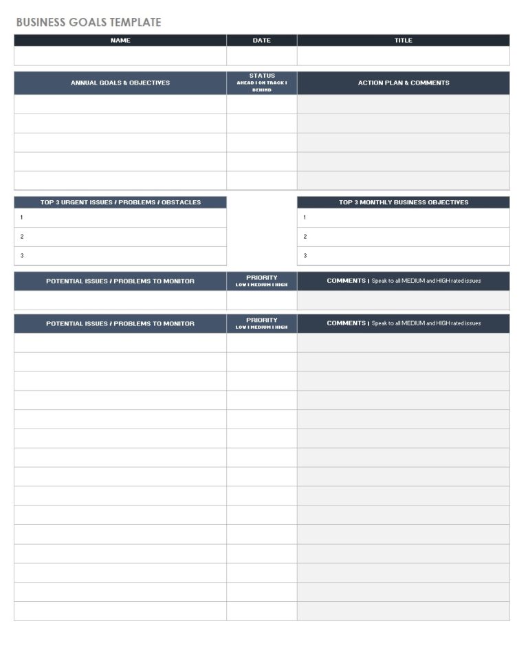 Goal Sheet Templates 