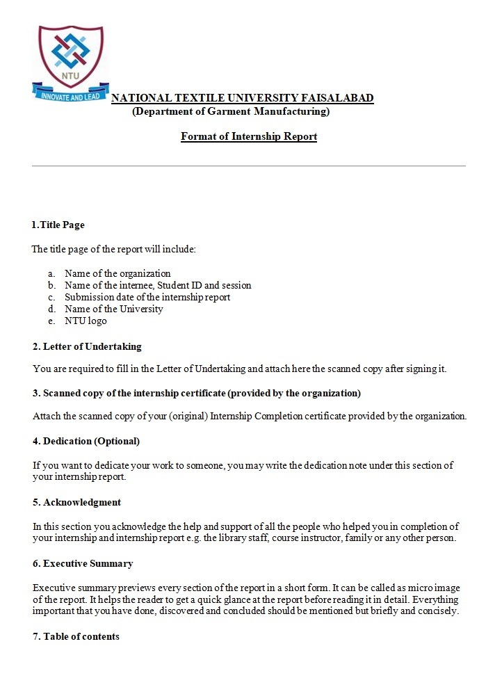 Internship Report Format Internship Report Template Lifecoach