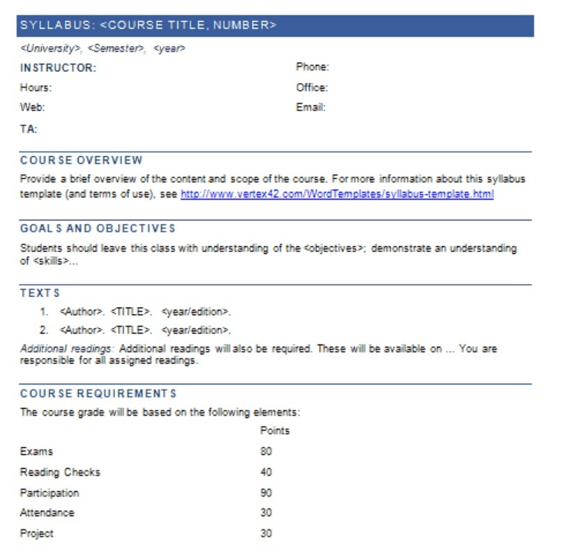 Annual Course Syllabus Template | Free Excel Templates