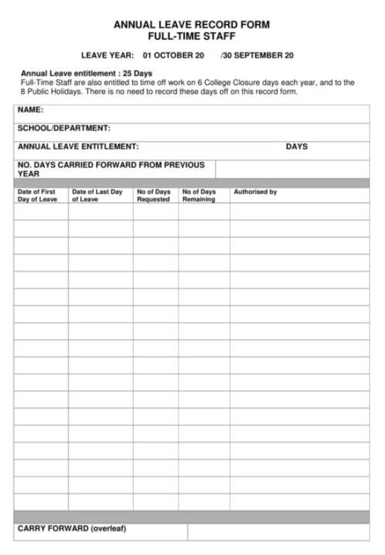 Annual Leave Record Form | Free Excel Templates