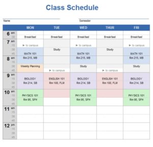 Class Schedule Templates | 15+ Free Printable Xlsx, Docs & PDF Formats ...