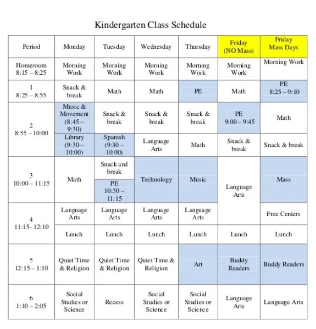 Kindergarten Class Schedule Template | Free Excel Templates