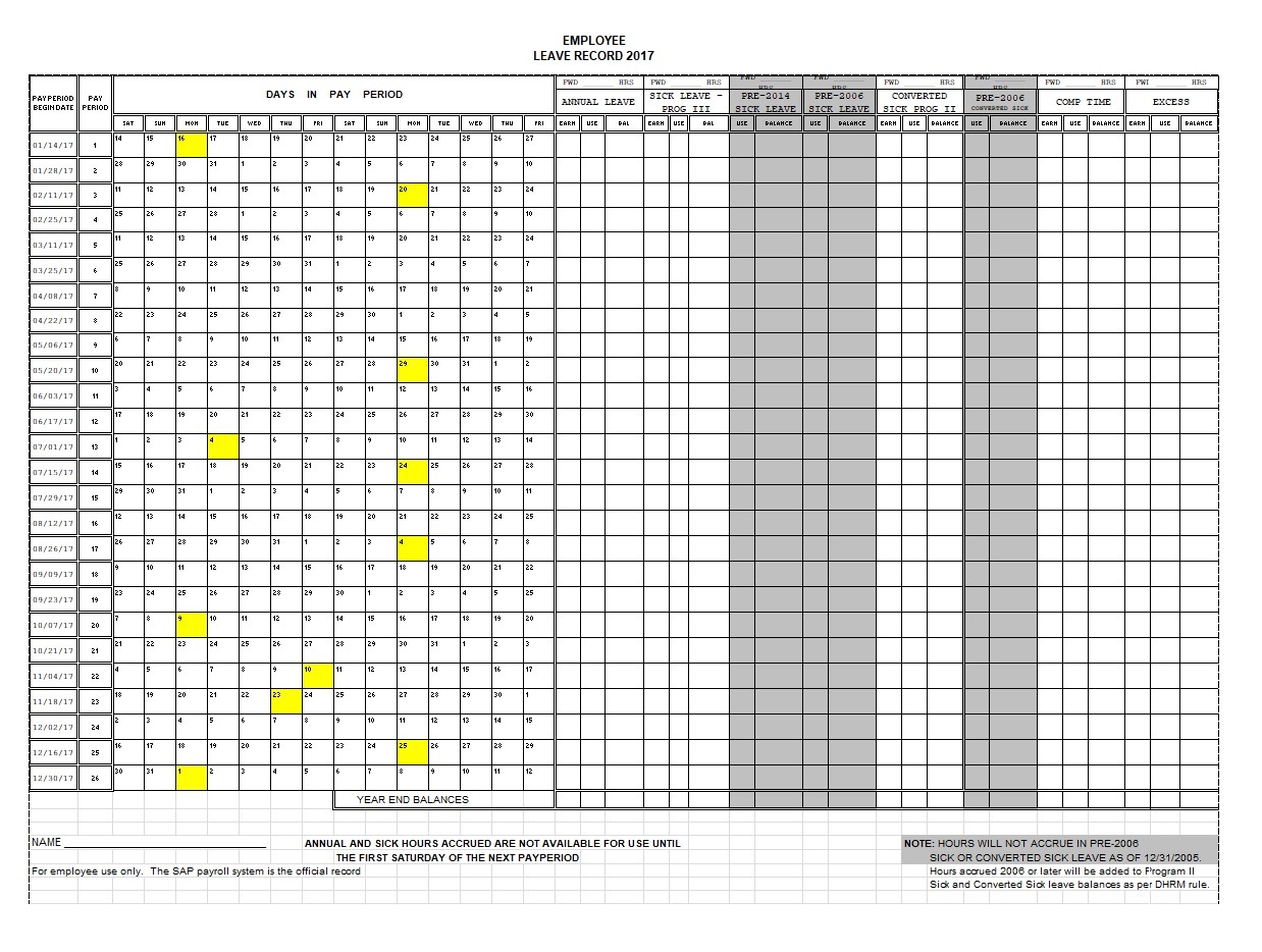 Yearly Leave Calculator Template | Free Excel Templates