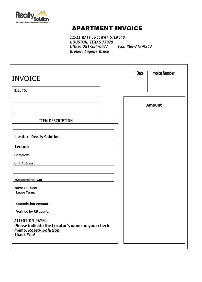 Apartment Rental Invoice Template