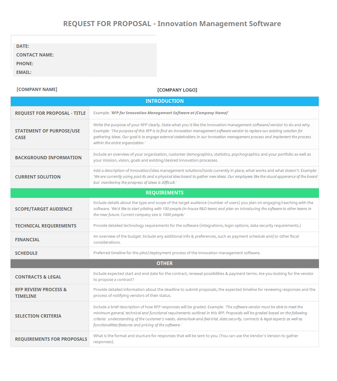 Request for Business Proposal Template