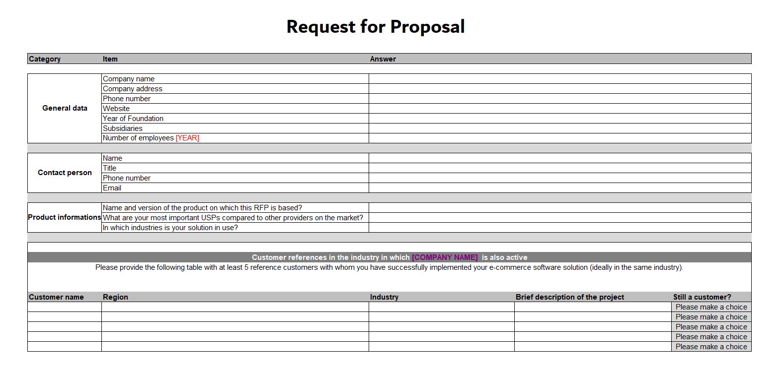 Request for Proposal Template