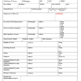 Assisted Living Face Sheet Template